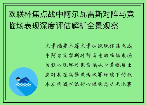 欧联杯焦点战中阿尔瓦雷斯对阵马竞临场表现深度评估解析全景观察